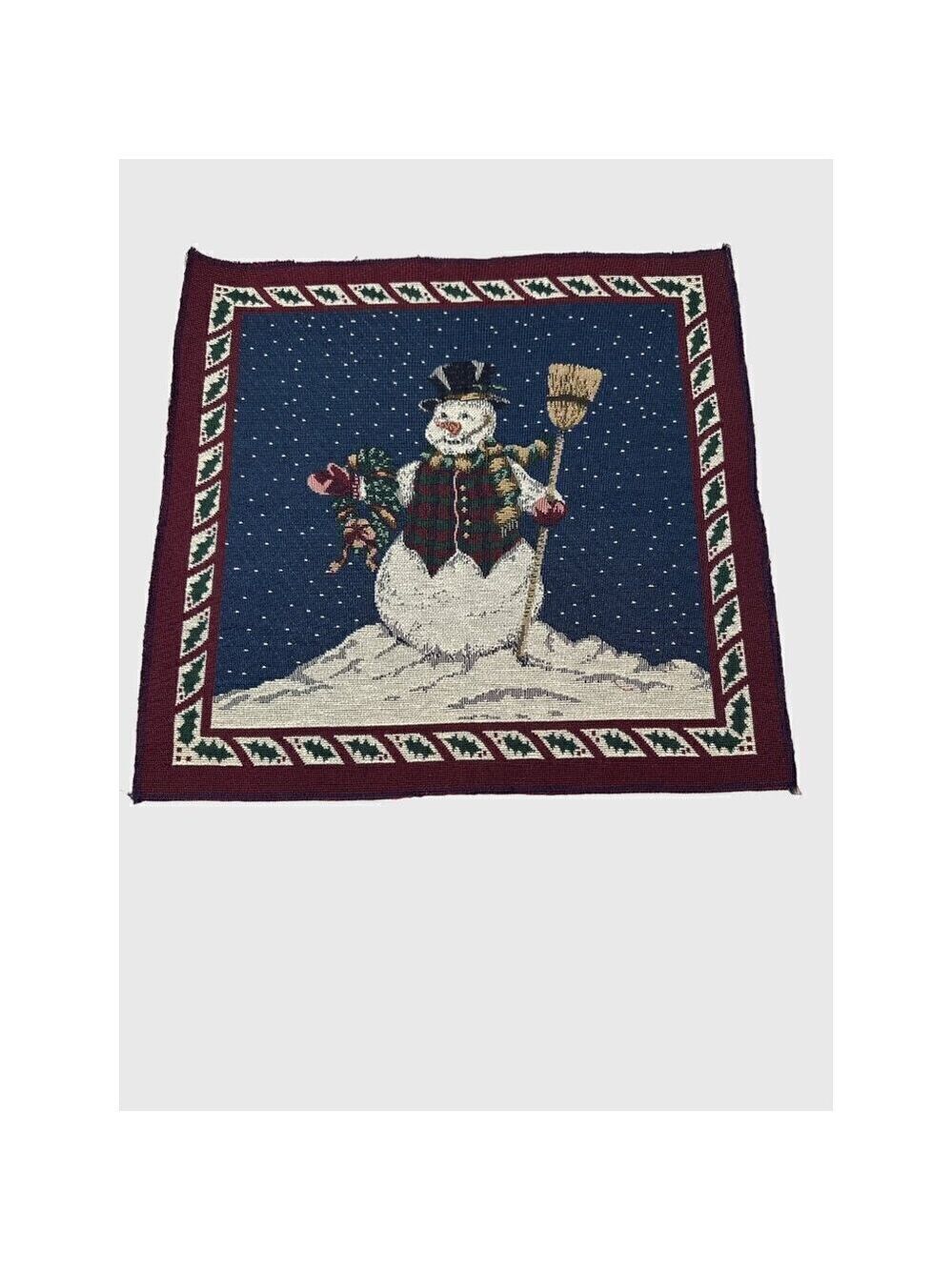 Vintage Snowman Tapestry Pillow Panel 18in Holiday Christmas Decor Winter Blue